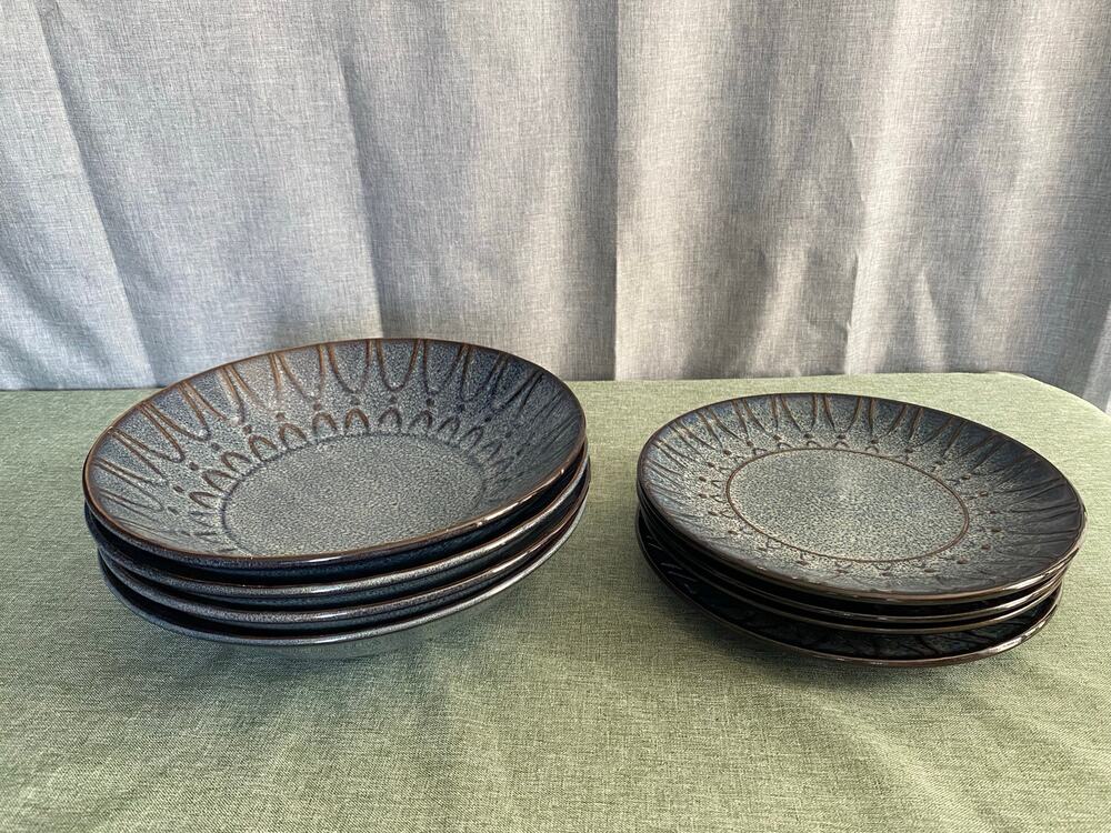 Laurie Gates Tierra Blue Stoneware 8-Piece Set - 4 Pasta Bowls & 4 Salad Plates